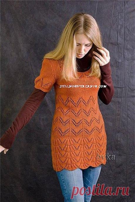 Ажурное платье - туника связанное спицами / Стильное вязание