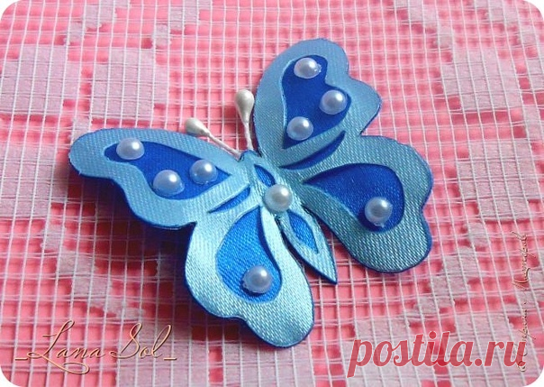 Бабочки из атласных лент по шаблону силуэтного вырезания