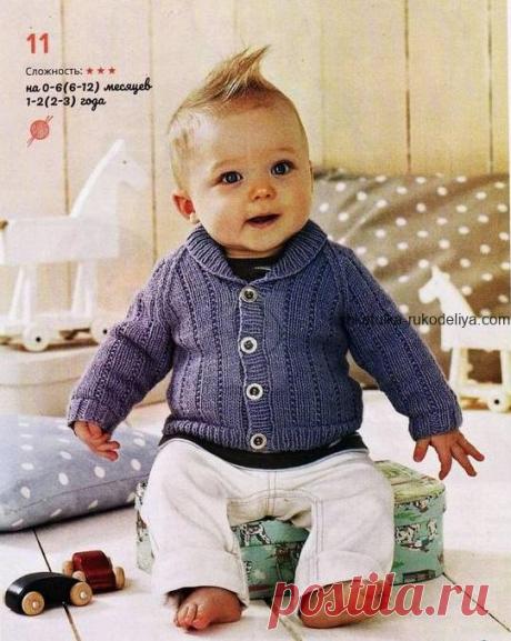 Синий жакет для малыша Синий жакет для малыша спицами. Жакет на 0-3 года для малышей спицами