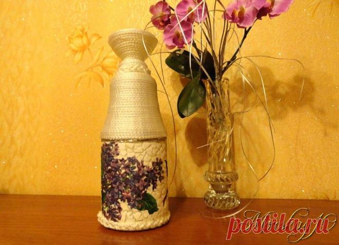 Бутылка "Сирень" (скорлупа, шнур)