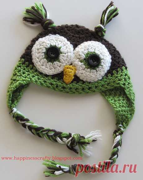 Счастье Лукавый: вязание крючком Сова Hat ~ Бесплатный шаблон новорожденных