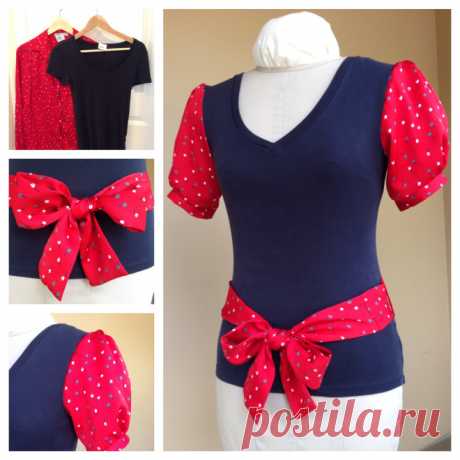 Перекраивать: Upcycled футболку с Poufy рукавами и Sash - trevorlovesmommy