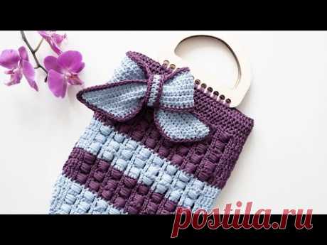 вязаная сумка-сетка🎀 с бантиком 🎀 крючком из шнура