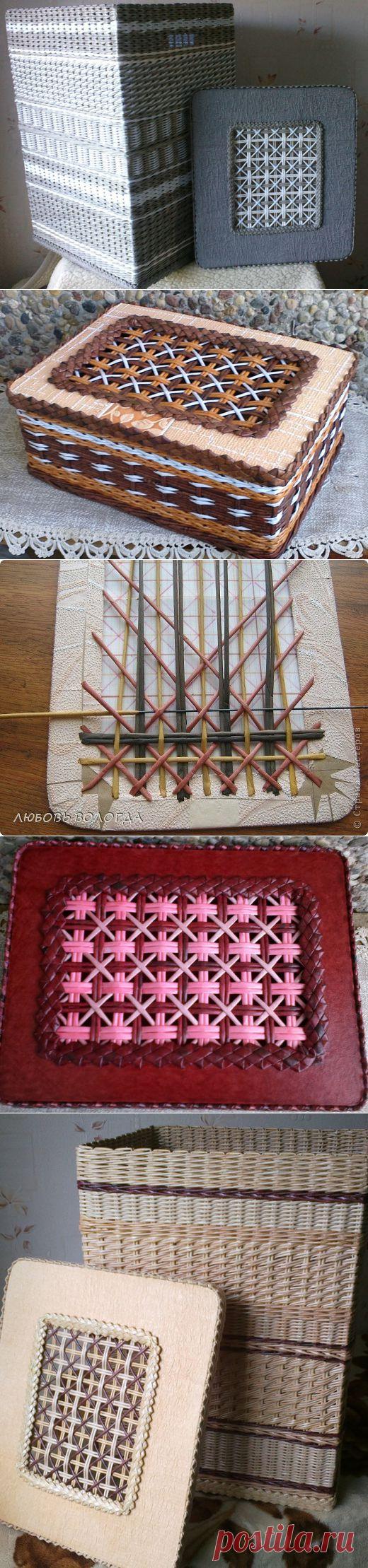 Плетение из газет. Мастер-класс на крышку с цветным узором из трубочек.