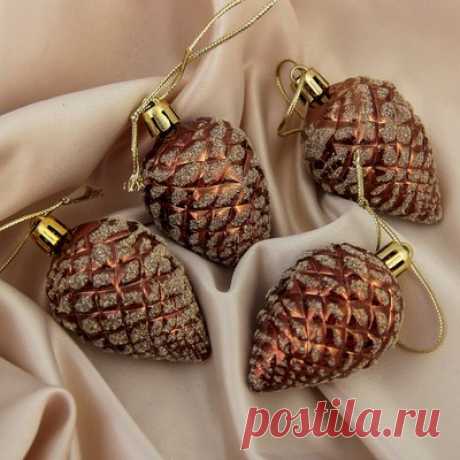 Украшение ёлочное "Шишка" (набор 4 шт) 4*5,5 см коричневый (3259666) - Купить по цене от 68.00 руб. | Интернет магазин SIMA-LAND.RU