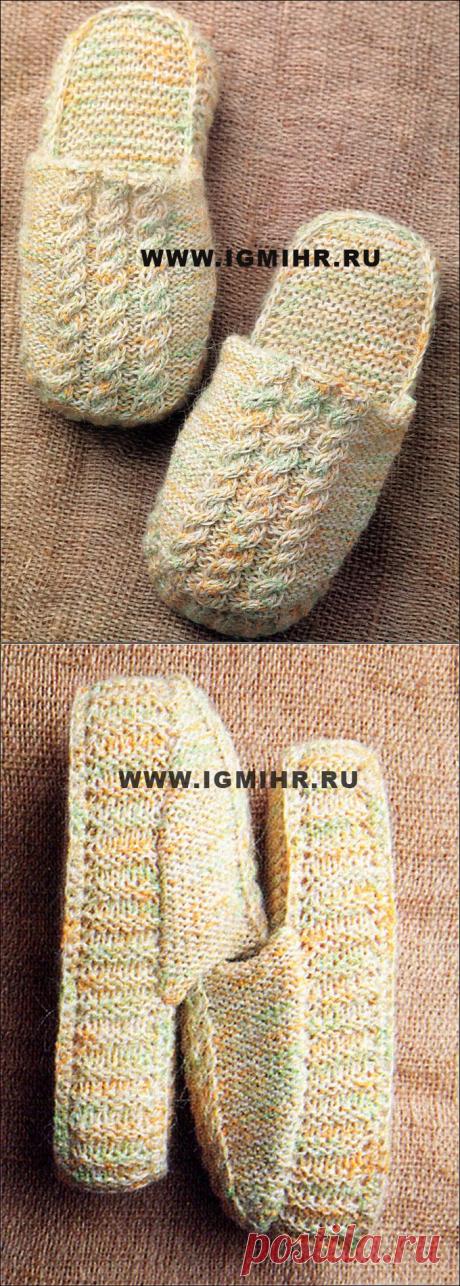 Домашние шлепанцы на толстой подошве. Спицы