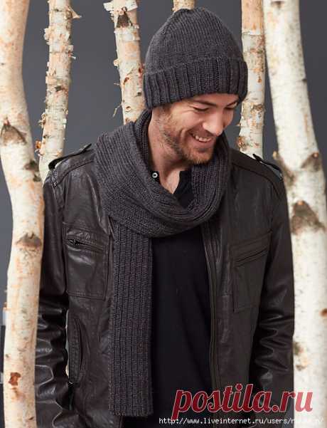 Мужской комплект - шапка, шарф &quot;Men's Basic&quot; by Caron Design Team.