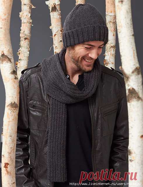 Мужской комплект - шапка, шарф "Men's Basic" by Caron Design Team.