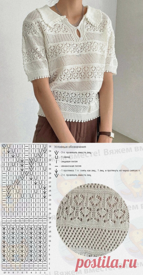 Составила схемы к ажурным узорам для вязания футболок по мотивам Шейн | Вяжем вместе! | Яндекс Дзен