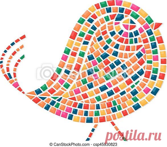 Mosaic bird icon. Mosaic tiles bird icon on white background.