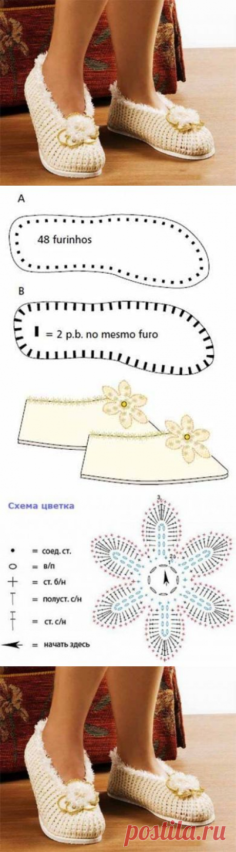 Вяжем тапочки на стельке