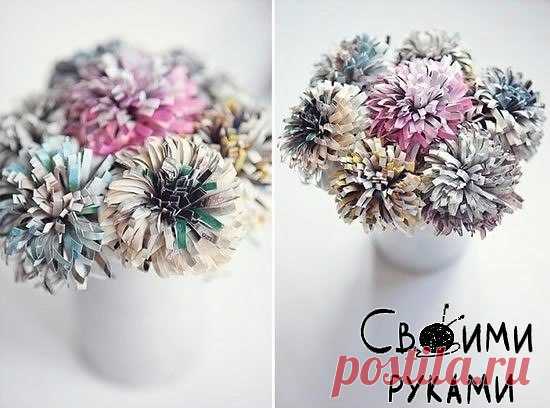 Цветы из старых журналов.