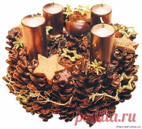 Украшение шишками и свечами