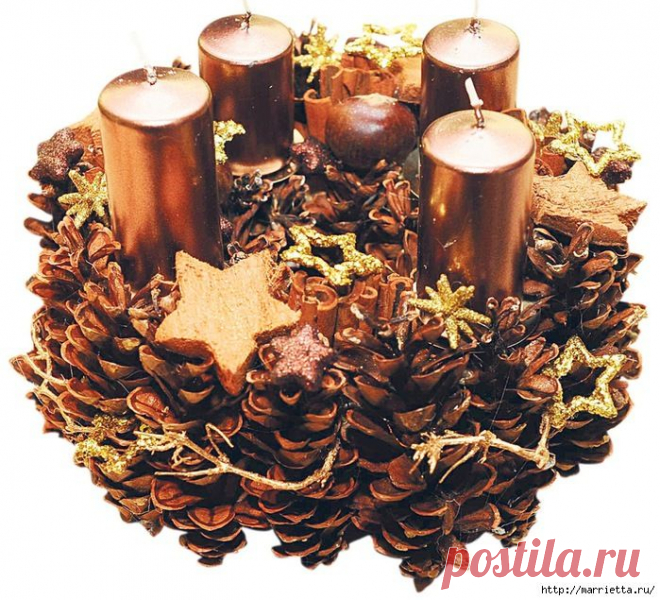Украшение шишками и свечами