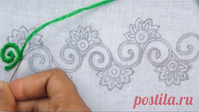 Hand Embroidery, Border Line Embroidery Tutorial, Easy Border Design