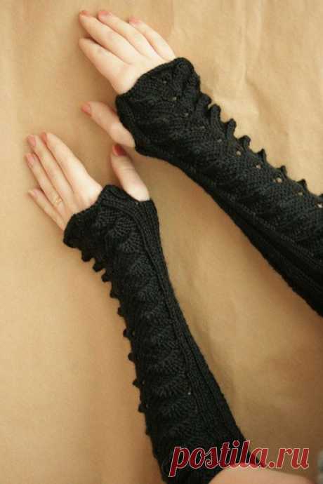 Black long Fingerless Gloves