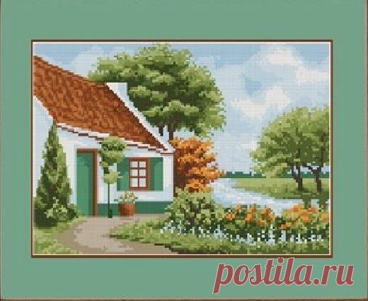 Схема вышивки крестом Дом у озера (Дома и замки)