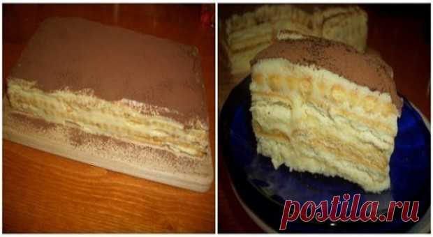 Торт «А-ля тирамису» — бюджетно и вкусно! 
Можно готовить хоть каждый день!
Продукты: Крем:
1.Сахар — 1 стакан
2. Яйцо куриное — 1 шт
3. Мука пшеничная — 1 ст.ложка
4. Молоко (теплое) — 1 стакан
5. Картофельный крахмал — 1/2 ст.ложки
6. Масло…
