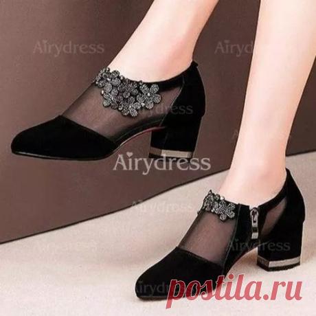 Женские из ткани туфли молния Закрытый мыс на устойчивым каблуке - Airydress