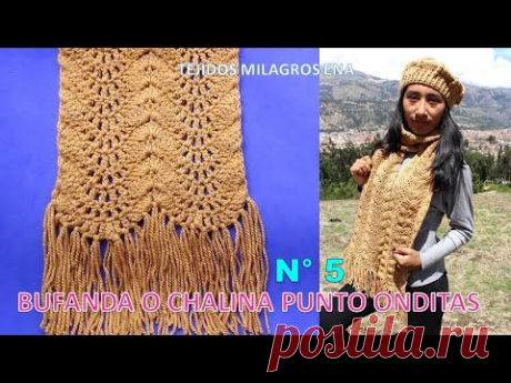 Como tejer la Bufanda N° 5 o Chalina a crochet en punto Ondas paso a paso muy Fácil y rápido