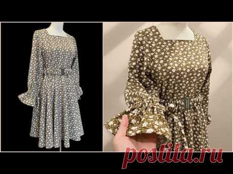🍂 Как сшить красивое осеннее платье 👗 раскрой и пошив платья с длинным рукавом