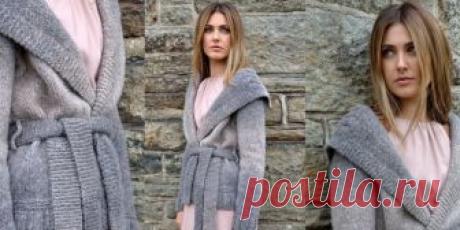 Кардиган с поясом Fade Женский кардиган с поясом и роскошным объемным воротником, вязанный спицами из толстой пряжи, с описанием для размеров XS, S, M, L, XL, XXL.