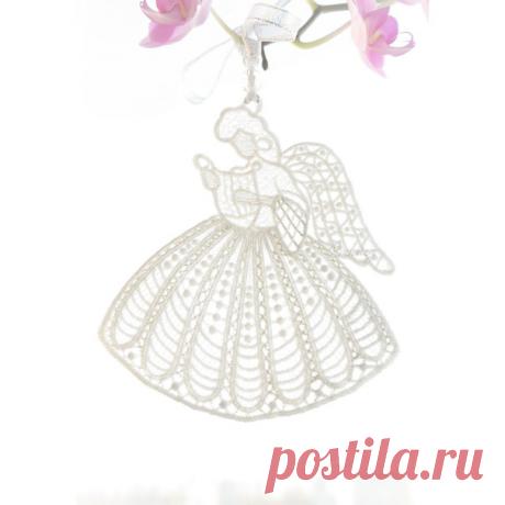 вышитая интерьерная подвеска Белый Ангел Фея Музыки игрушка для мобиля - ручная работа