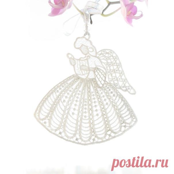 вышитая интерьерная подвеска Белый Ангел Фея Музыки игрушка для мобиля - ручная работа