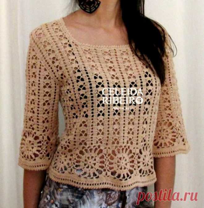 Tina's handicraft : long-sleeve crochet blouse