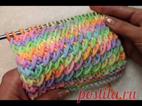 №177 Бесподобный, редкий узор спицами из меланжевой (секционной) пряжи. Для шапки, кардигана, пледа