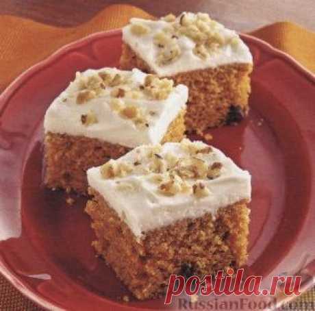 Тыквенные пирожные с глазурью из сливочного сыра. Рецепт вкусного десерта - тыквенные пирожные с глазурью из сливочного сыра. Пирожные получаются очень ароматными и пряными, благодаря добавлению корицы, имбиря и гвоздики.