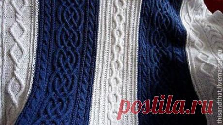 Купить Сине-белый плед. Вязание спицами - тёмно-синий, белый, сине-белый