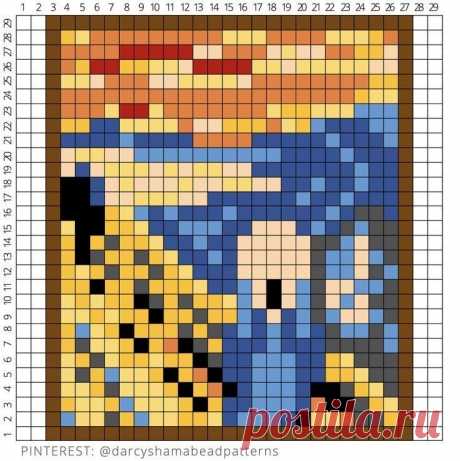 a cross - stitch pattern with the image of a woman's face in blue and yellow