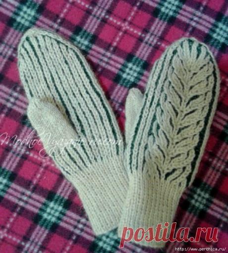 Варежки в технике бриошь *Снежные веточки*
