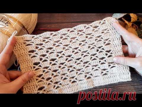 Вяжем легкий, ажурный узор "Крестики и ячейки" крючком. - YouTube