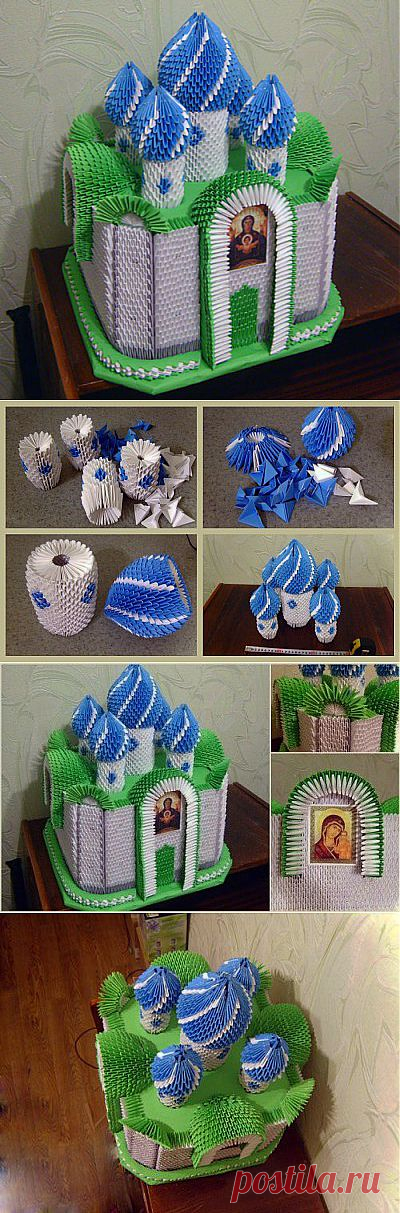 Оригами Храм из треугольных модулей | Origami-blog.net