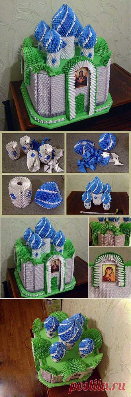 Оригами Храм из треугольных модулей | Origami-blog.net
