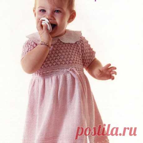 Розовое платье спицами для девочки 1 — 1,5 лет.