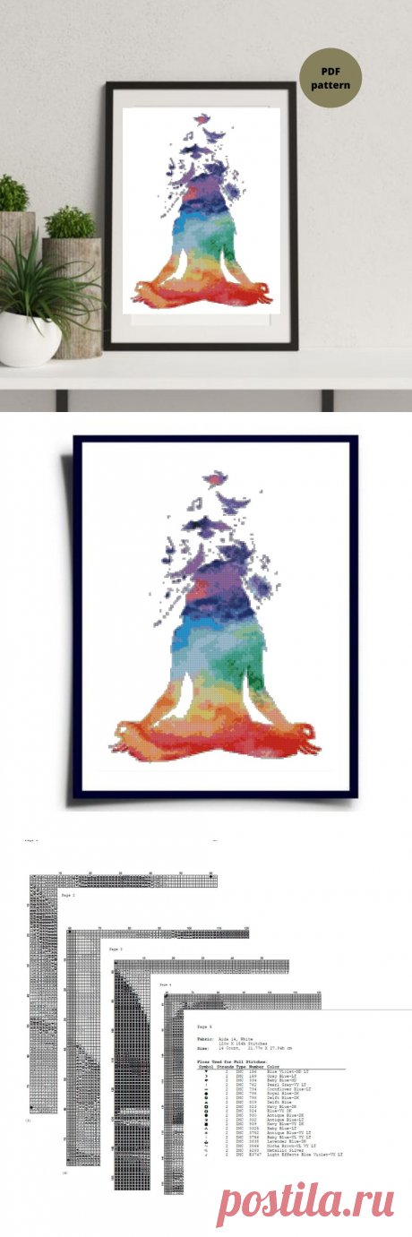 DIY Yoga rainbow girl cross stitch pattern Hand embroidery d - Inspire Uplift