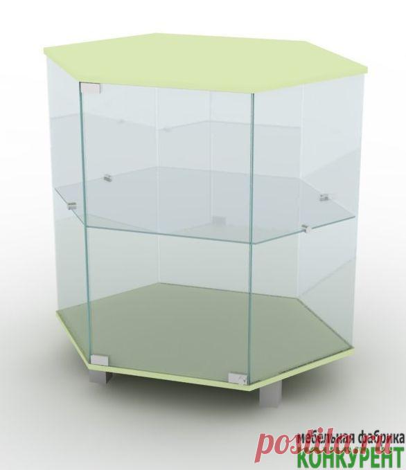 Настольная шестигранная витрина из стекла и ДСП, с распашной дверцей. Цвет и размеры на выбор, быстрая модификация по индивидуальному заказу с расчетом стоимости. Выгодные условия от компании “Конкурент” в Спб и Ленинградской области.