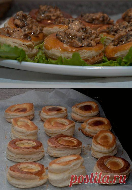 Волованы с курицей и грибами.