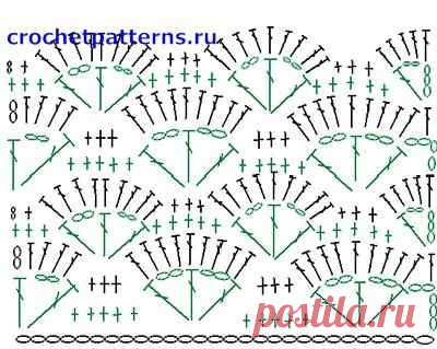 Вязание крючком схемы Двухцветные веера