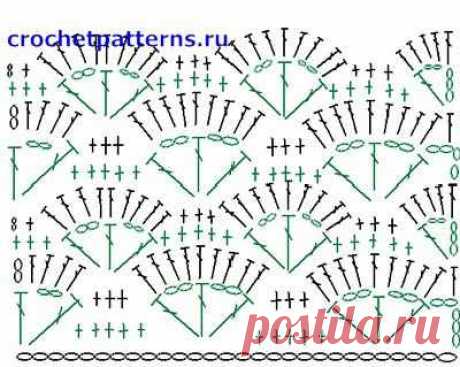 Вязание крючком схемы Двухцветные веера