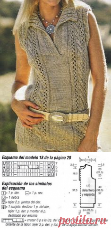 Patrones de Tejido Gratis - Top con escote polo