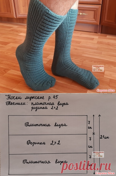 Мужские носки на двух спицах - Вязание - Страна Мам
