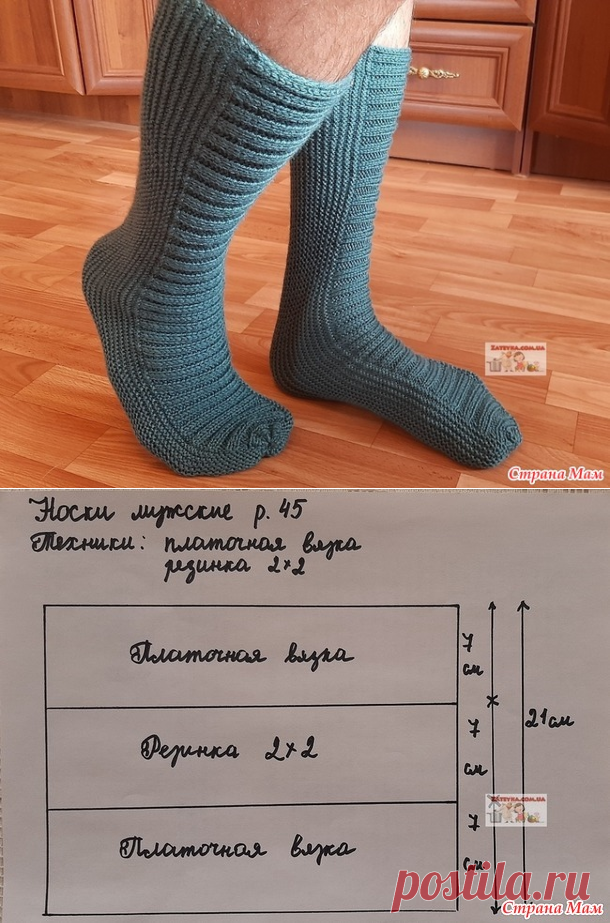 Мужские носки на двух спицах - Вязание - Страна Мам