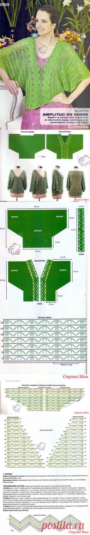 Блуза свободного силуэта крючком. - ВЯЗАНАЯ МОДА+ ДЛЯ НЕМОДЕЛЬНЫХ ДАМ - Страна Мам