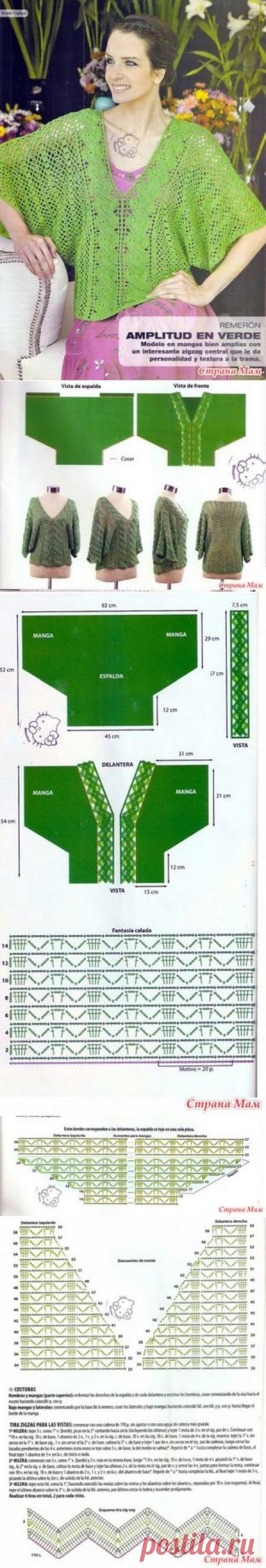 Блуза свободного силуэта крючком. - ВЯЗАНАЯ МОДА+ ДЛЯ НЕМОДЕЛЬНЫХ ДАМ - Страна Мам