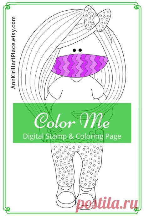 Color Me Doll Coloring Doll Digital Stamp Summer Interior | Etsy