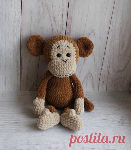 PDF Обезьянка крючком. FREE crochet pattern; Аmigurumi animal patterns. Амигуруми схемы и описания на русском. Вязаные игрушки и поделки своими руками #amimore - плюшевая обезьянка, большая обезьяна из плюшевой пряжи, мартышка.